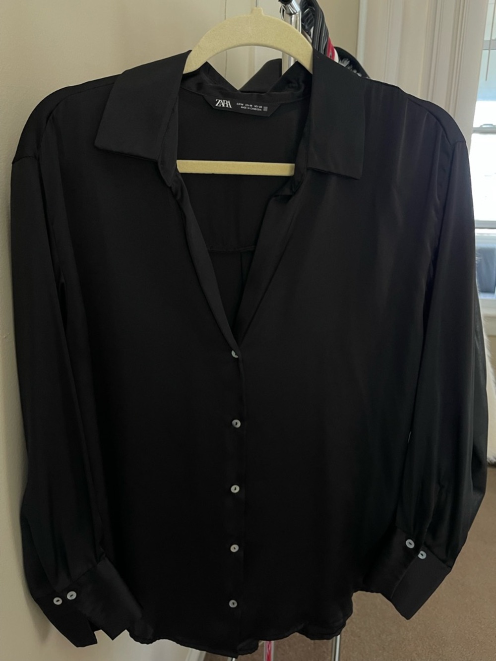 Zara Black Silk-Like Button Down Blouse